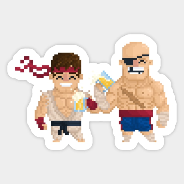 Retro Gamer Street Fighter Drinking Buds Sticker by YayPixel